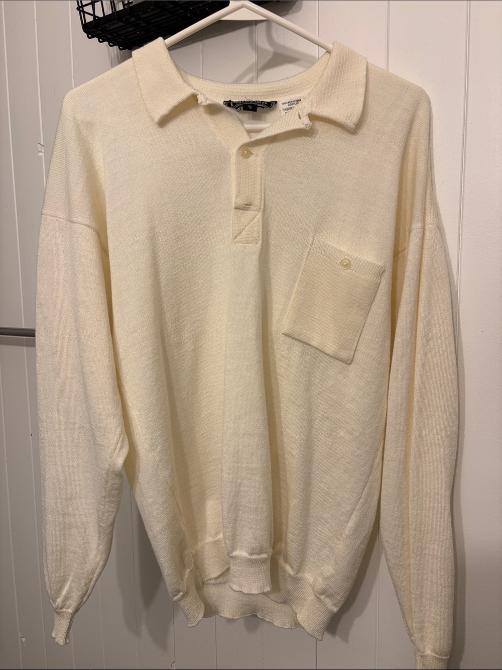 Men's Cream Long-Sleeve Polo Sweater